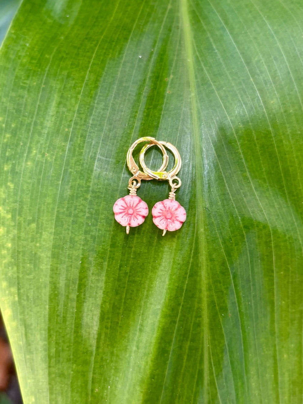 Pink Floral Hoop Earrings